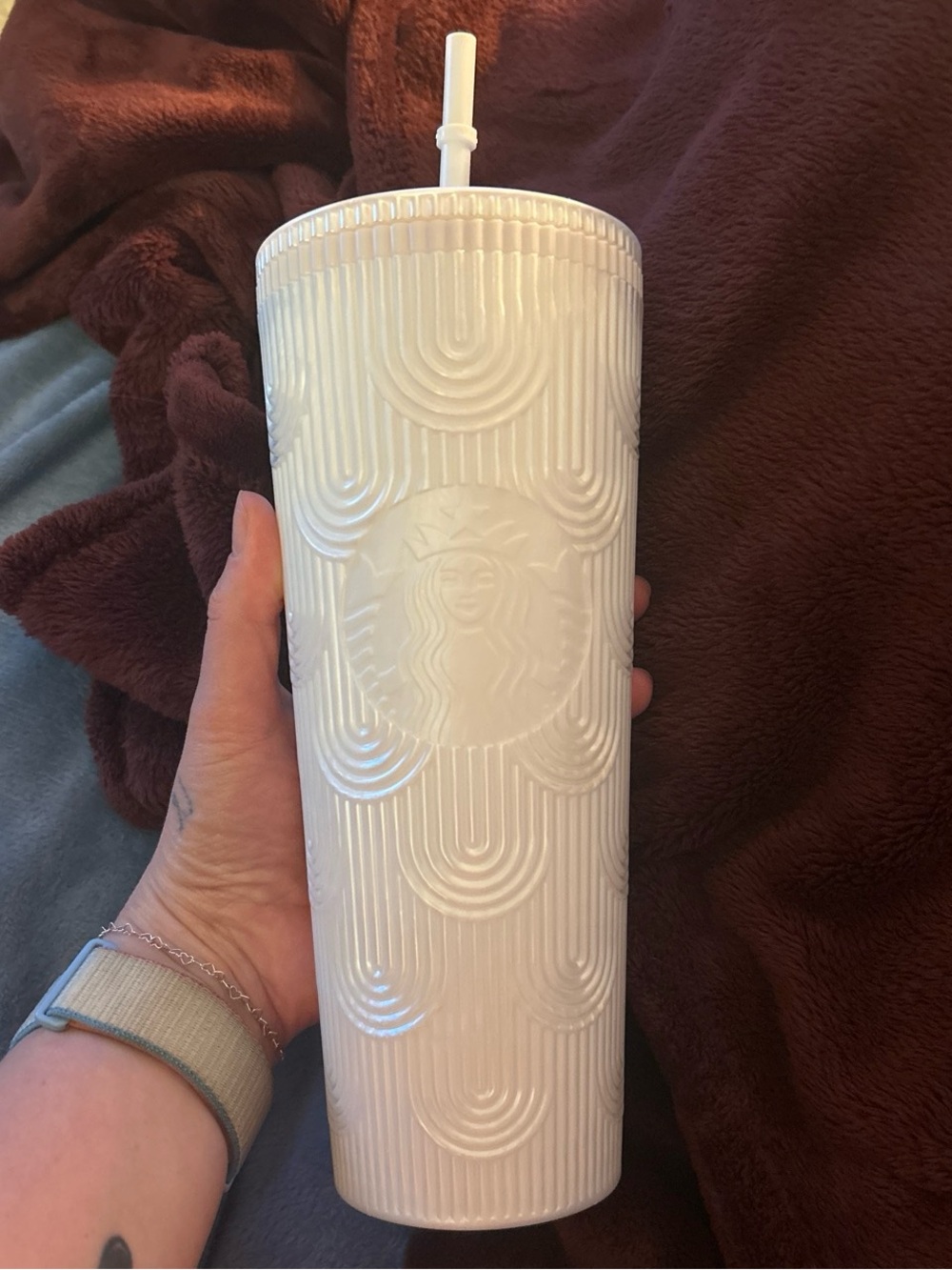 Starbucks White Pearl Mermaid Scales Tumbler with Straw